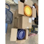 A LARGE QUANTITY OF NEW AND BOXED BLUE AND YELLOW PLATES