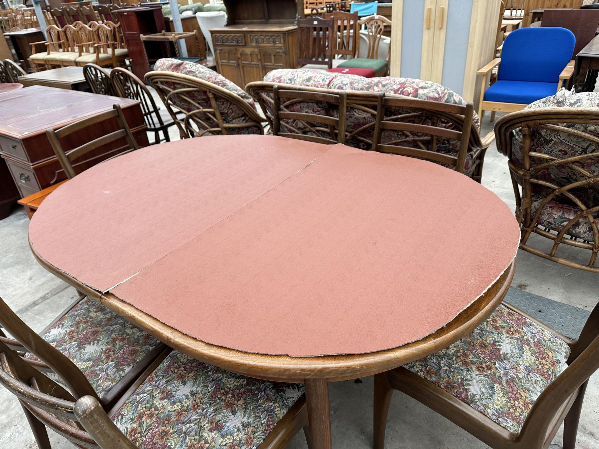 A G-PLAN RETRO TEAK EXTENDING DINING TABLE, 64 X 44" (LEAF 18") AND SIX LADDERBACK DINING CHAIRS - Image 10 of 10