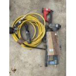 AN ASSORTMENT OF TOOLS TO INCLUDE THREE COMPRESSOR STAPLE GUNS AND AN AIRLINE PIPE ETC