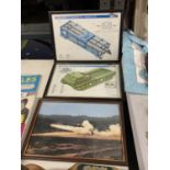 TWO FRAMED MILITARY PRINTS TO INCLUDE A ROCKET POD AT2 AND A CARRIER PLUS A PRINT OF A ROCKET