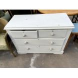 A VICTORIAN PAINTED PINE CHEST OF TWO SHORT AND TWO LONG DRAWERS, 41" WIDE