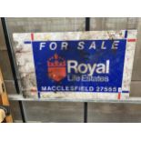 A VINTAGE WOODEN 'ROYAL LIFE ESTATES' FOR SALE SIGN