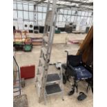 A SIX RUNG ALUMINIUM STEP LADDER AND A FURTHER TWO RUNG NONE SLIP LADDER