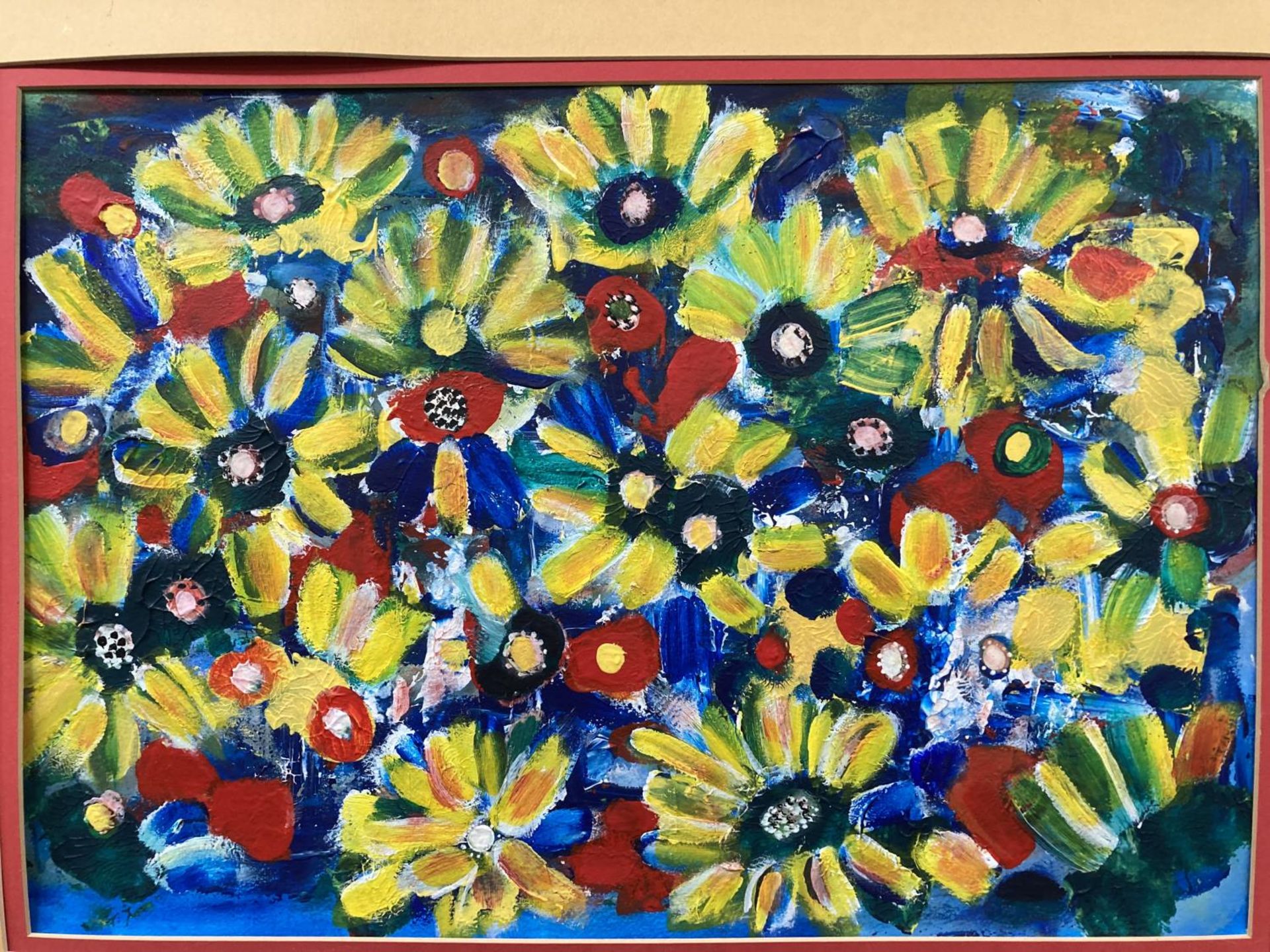 AN ORIGINAL FRAMED OIL ON CANVAS DEPICTING FLOWERS - Image 2 of 3