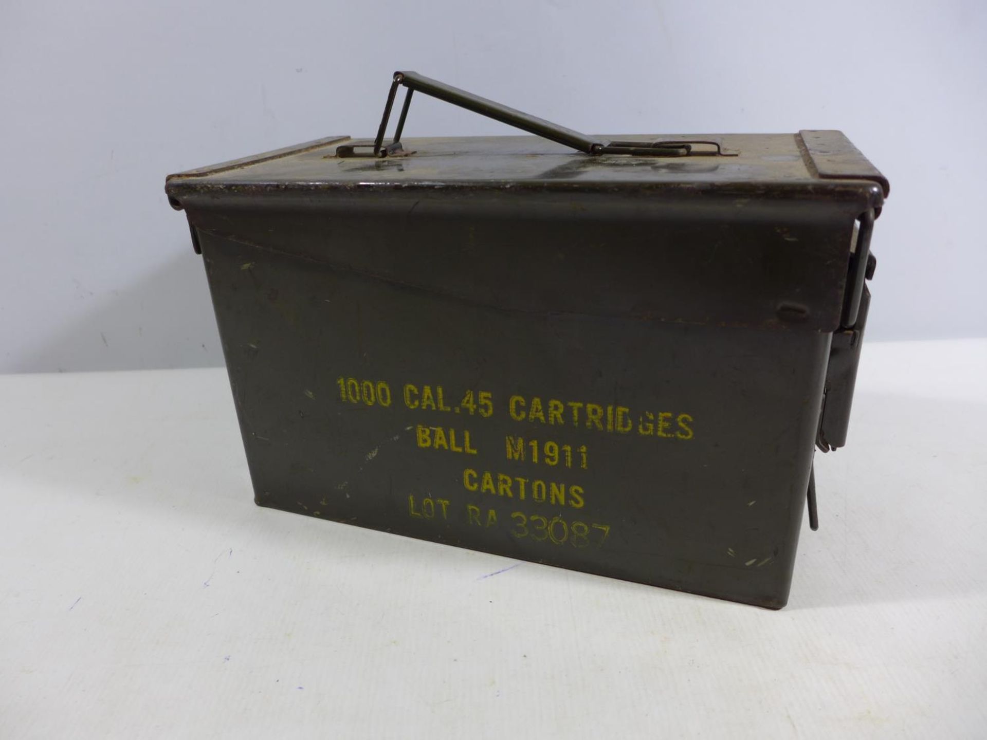 A GREEN PAINTED AMMUNITION BOX