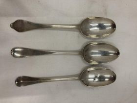 THREE MARKED SILVER SERVING SPOONS GROSS WEIGHT 393.3 GRAMS