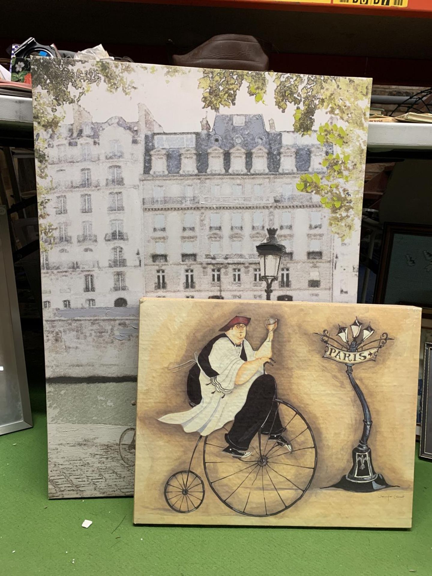 TWO CANVAS PRINTS, A PARISIEN SCENE AND AMSTERDAM CANAL SCENE
