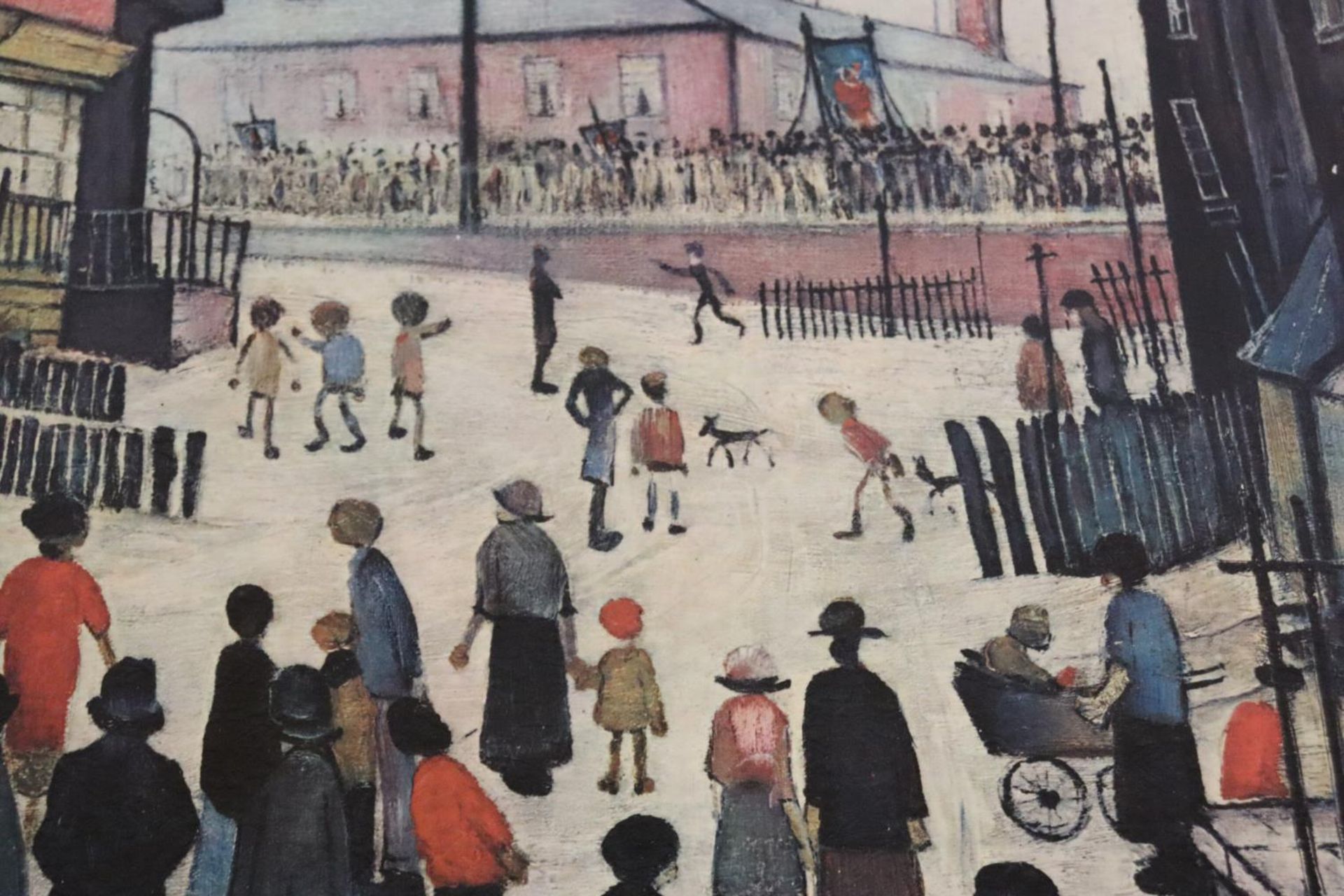 A LOWRY PRINT ON BOARD 'THE PROCESSION', 77CM X 62CM - Image 4 of 4