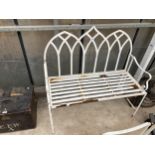 A DECORATIVE METAL TWO SEATER FOLDING GARDEN BENCH (W:104CM)