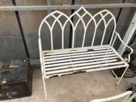 A DECORATIVE METAL TWO SEATER FOLDING GARDEN BENCH (W:104CM)