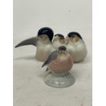 A ROYAL COPENHAGEN THREE FINCHES BIRD FIGURINE NUMBER 1045 TOGETHER WITH A BABY ROBIN - NO. 2238