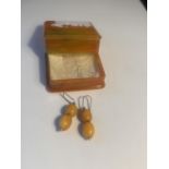 A PAIR OF BELIEVED BUTTERSCOTCH AMBER TWO STONE DROP EARRINGS IN A PRESENTATION BOX