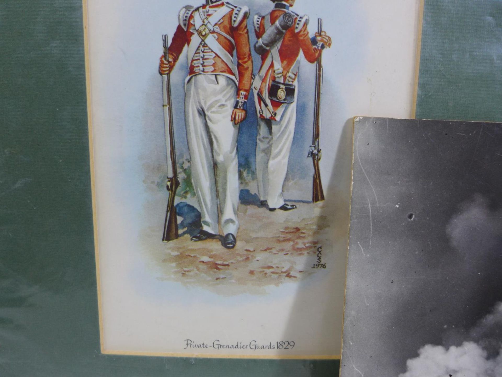 TWO MOUNTED COLOURED PRINTS OF LIFEGUARDS AND THE GRENADIER GUARDS, AND A BLACK AND WHITE PHOTO OF - Image 3 of 5