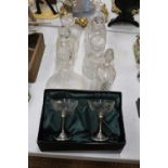 VARIOIUS GLASS WARE TO INCLUDE A CLARET JUG, SEVEN DECANTERS AND A BOXED PAUIR OF CHAMPAGNE GLASSES