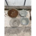 AN ASSORTMENT OF PLANTERS TO INCLUDE A SMALL TIN BATH ETC