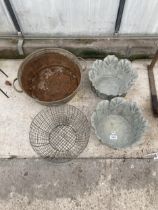 AN ASSORTMENT OF PLANTERS TO INCLUDE A SMALL TIN BATH ETC