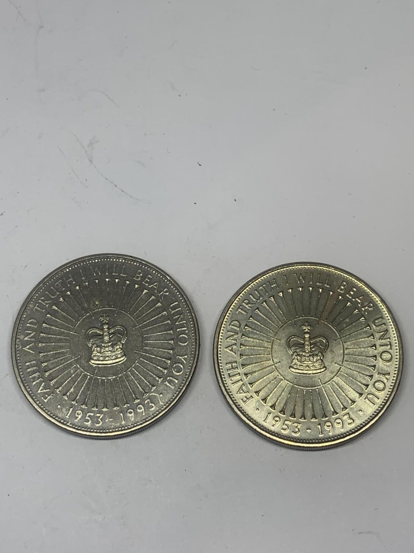 TWO FIVE POUND COINS