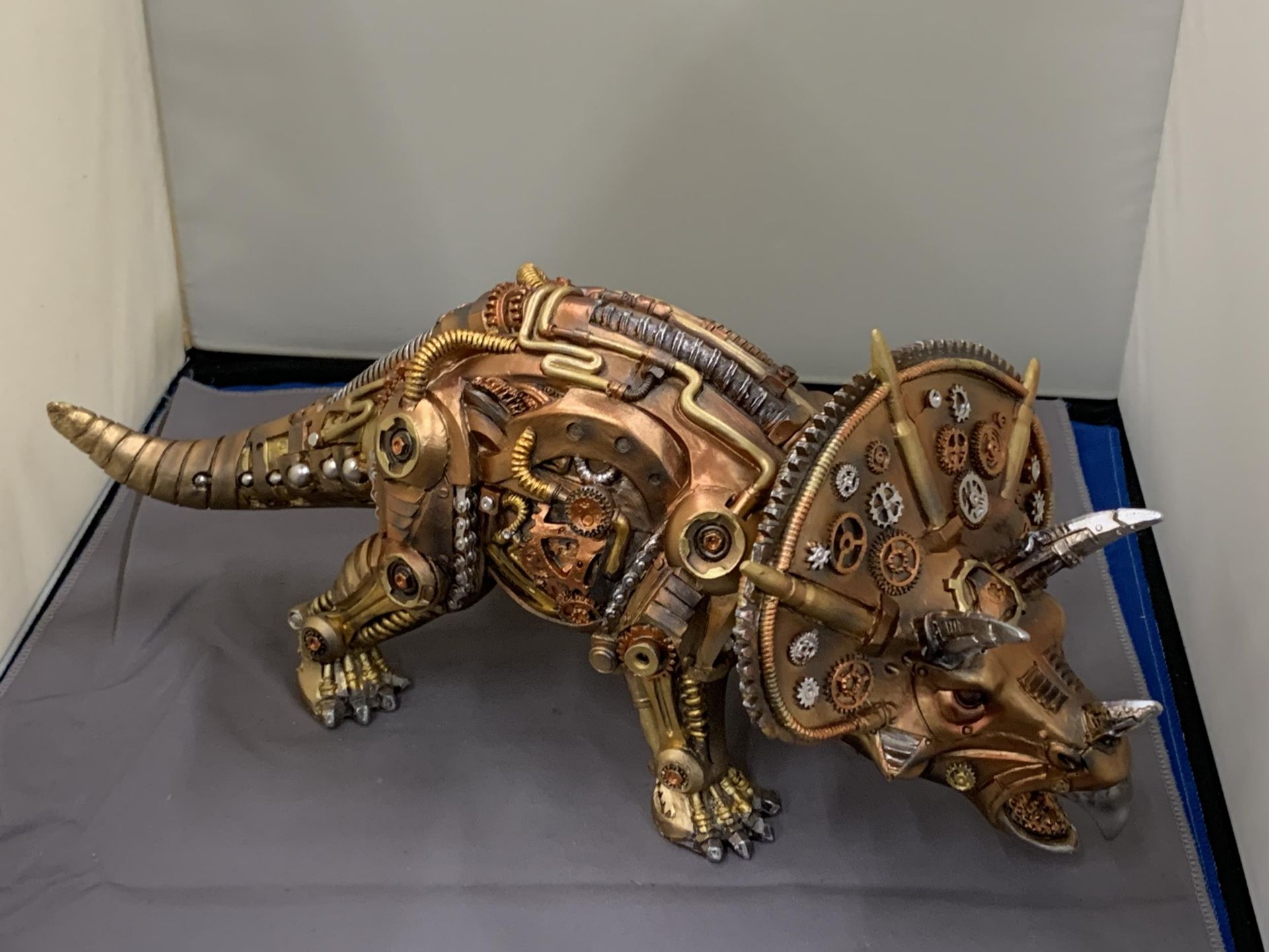 A STEAM PUNK TRICERATOPS FIGURE