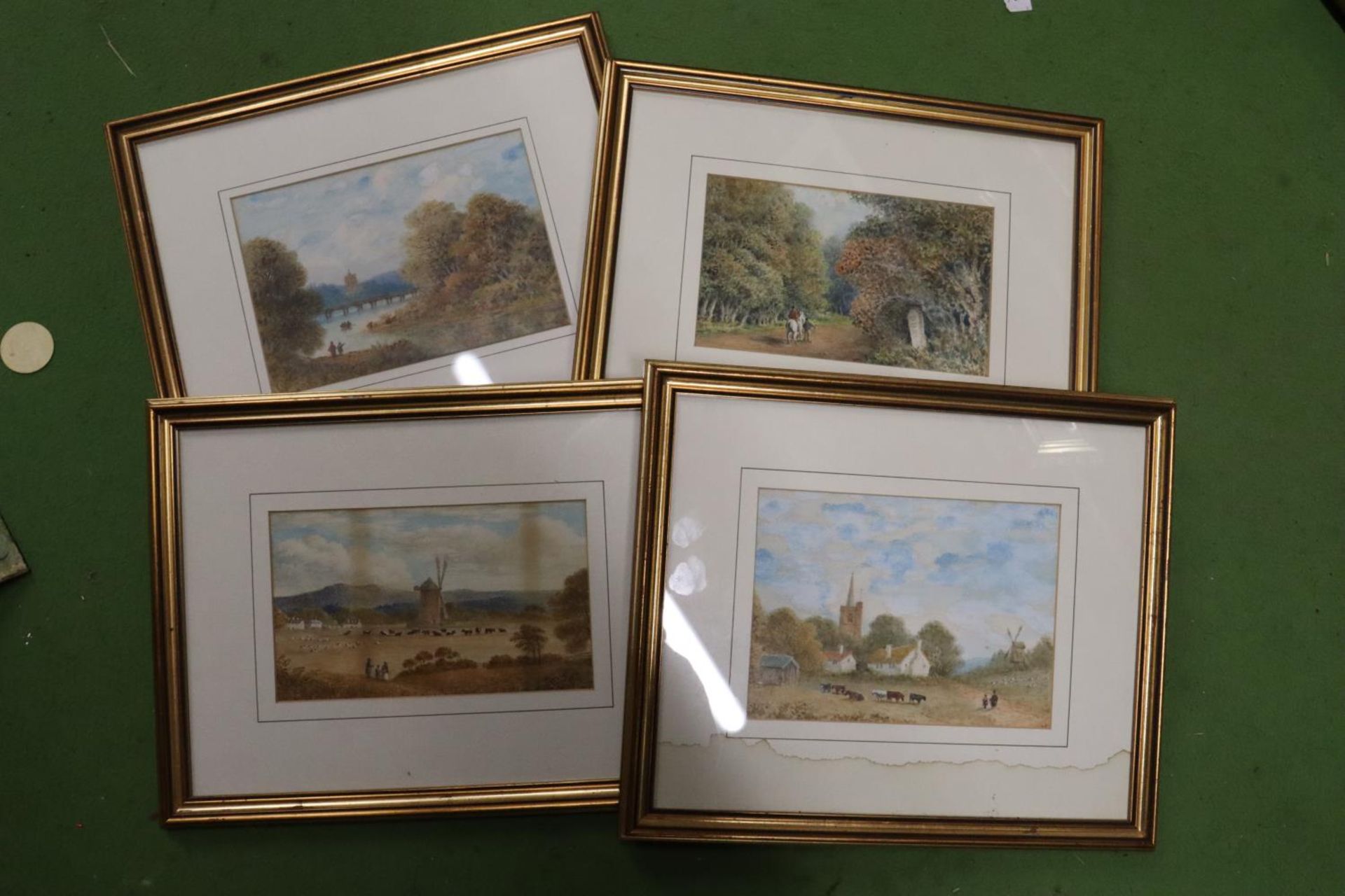 FOUR GOLD FRAMED MOUNTED PRINTS OF COUNTRYSIDE SCENES