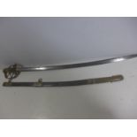 A WILLIAM IV 1822 PATTERN OFFICERS SWORD AND SCABBARD, 82CM BLADE WITH ACID ETCHED DECORATION,