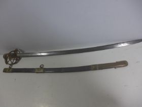 A WILLIAM IV 1822 PATTERN OFFICERS SWORD AND SCABBARD, 82CM BLADE WITH ACID ETCHED DECORATION,