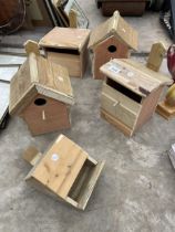 FIVE VARIOUS WOODEN BIRD BOXES