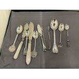 TEN PIECES OF VARIOUS MARKED SILVER ITEMS TO INCLUDE NIPS, FORKS, SPOONS AND KNIVES