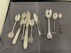 TEN PIECES OF VARIOUS MARKED SILVER ITEMS TO INCLUDE NIPS, FORKS, SPOONS AND KNIVES