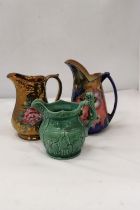 THREE EARLY JUGS TO INCLUDE H & K TUNSTALL, ARTHUR WOOD, ETC