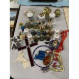 A COLLECTION OF FESTIVE BELLS TO INCLUDE CLOISONNE AND CHINA, A SMALL QUANTITY OF COSTUME JEWELLERY,