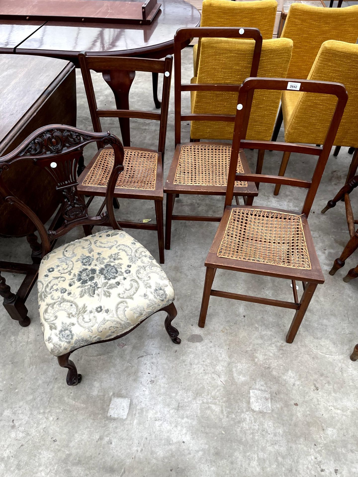 THREE VARIOUS MAHOGANY BEDROOM AND PARLOUR CHAIRS WITH FOLIATE BACK