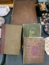 FOUR VINTAGE BOOKS TO INCLUDE A LARGE ANTIQUARIAN 'UNIVERSAL FAMILY BIBLE', MRS BEETON'S HOUSEHOLD