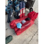 AN ASSORTMENT OF VARIOUS FOLDING CAMPING CHAIRS AND A COLLECTION OF BASEBALL CAPS