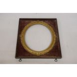 A VICTORIAN PICTURE FRAME WITH VELVET SURROUND AND A GILT FRAME, 45CM X 50CM