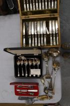 A QUANTITY OF VINTAGE FLATWARE, MOSTLY BOXED, TO INCLUDE A LARGE LADEL, ETC