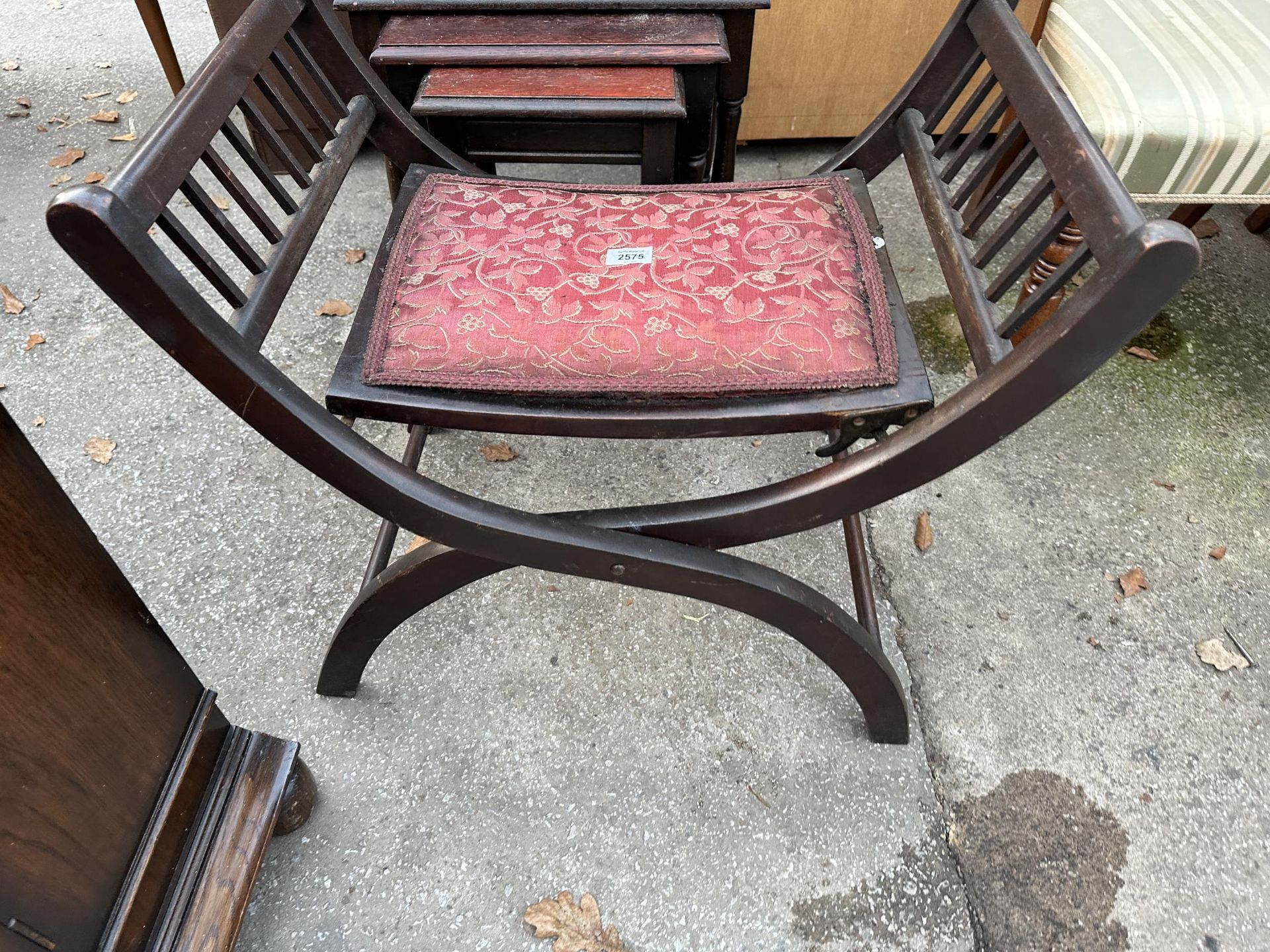 AN ARTS AND CRAFTS FOLDING STOOL AND NEST OF THREE TABLES - Image 2 of 3