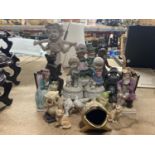 A COLECTION OF CERAMIC ITEMS TO INCLUDE WIND UP BOY AND GIRL, OWLS, CATS, BIRDS ETC