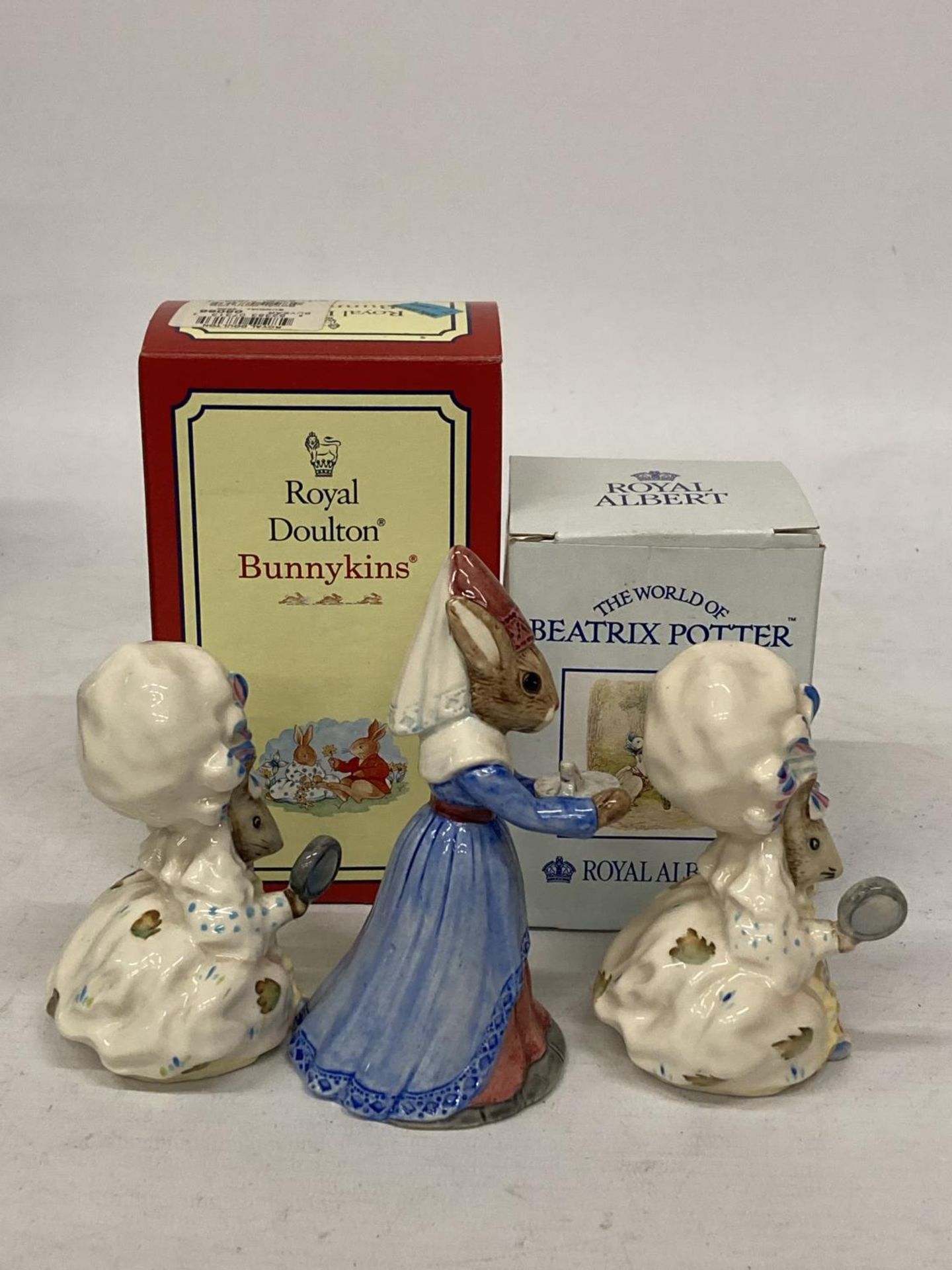 THREE BEATRIX POTTER FIGURES, BESWICK "LADY MOUSE" ROYAL DOULTON "SUNDIAL BUNNYKINS" AND ROYAL - Image 2 of 4