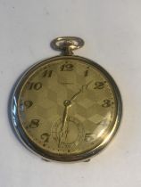 A 1920'S GOLD PLATED TEMPO POCKET WATCH SEEN WORKING BUT NO WARRANTY