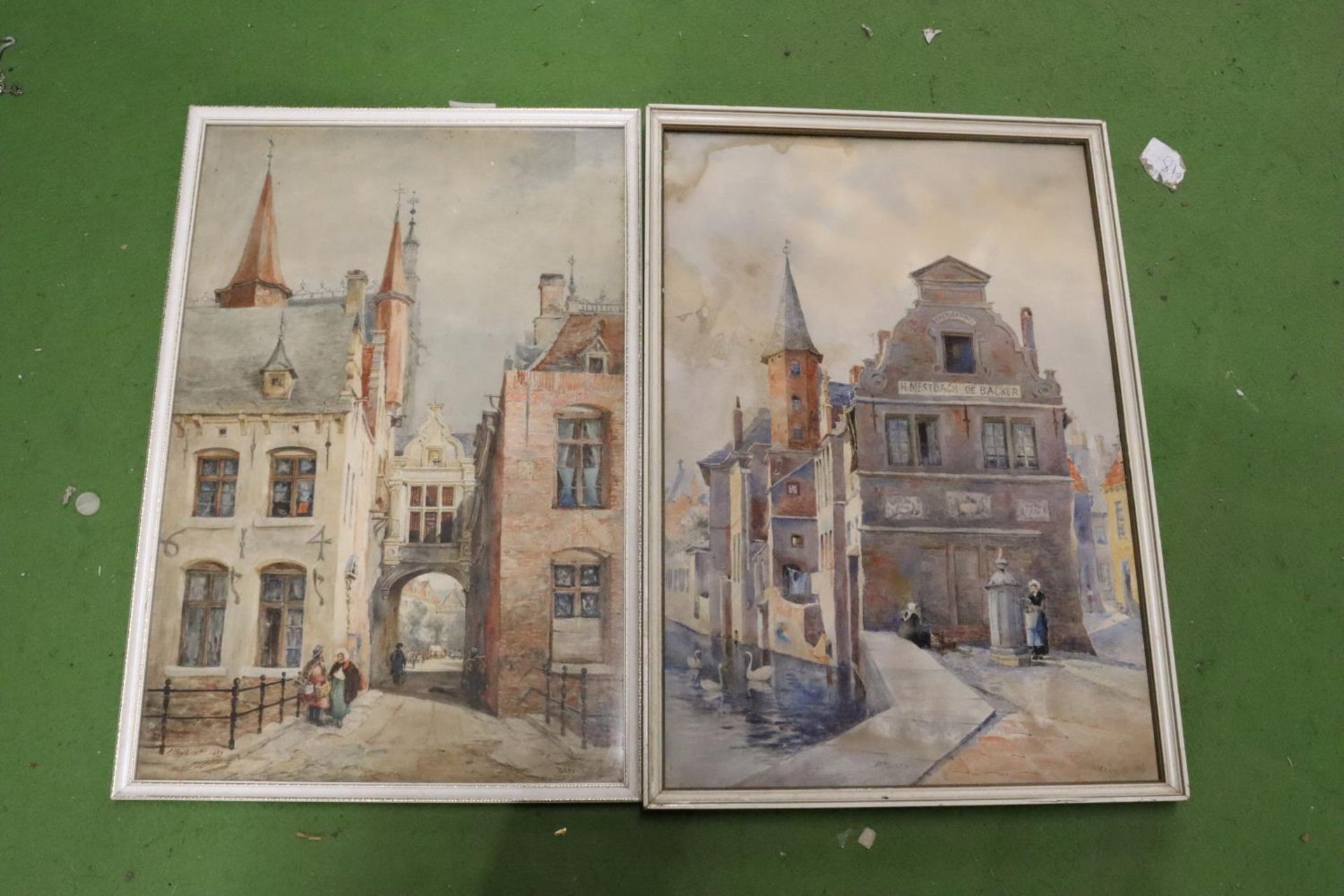 TWO FRAMED WATERCOLOURS ON BOARD DEPICTING STREET SCENES - Image 2 of 3