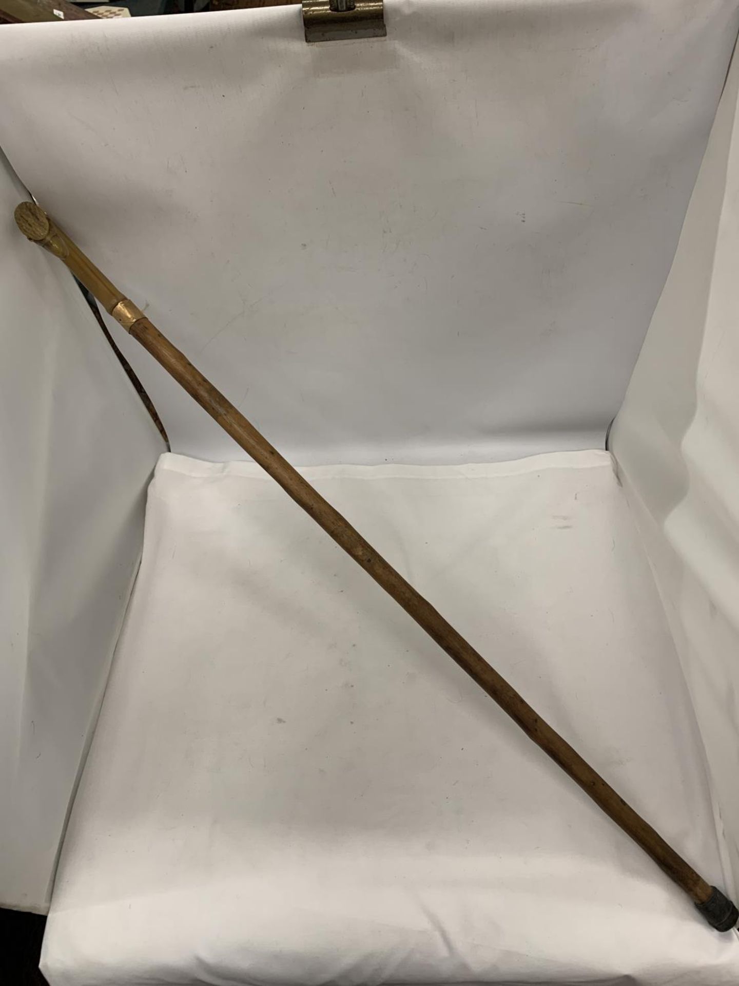 A WALKING STICK WITH AN EAGLE'S HEAD HANDLE