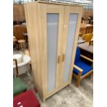 A MODERN TWO DOOR WARDROBE WITH FROSTED DOORS 32" WIDE