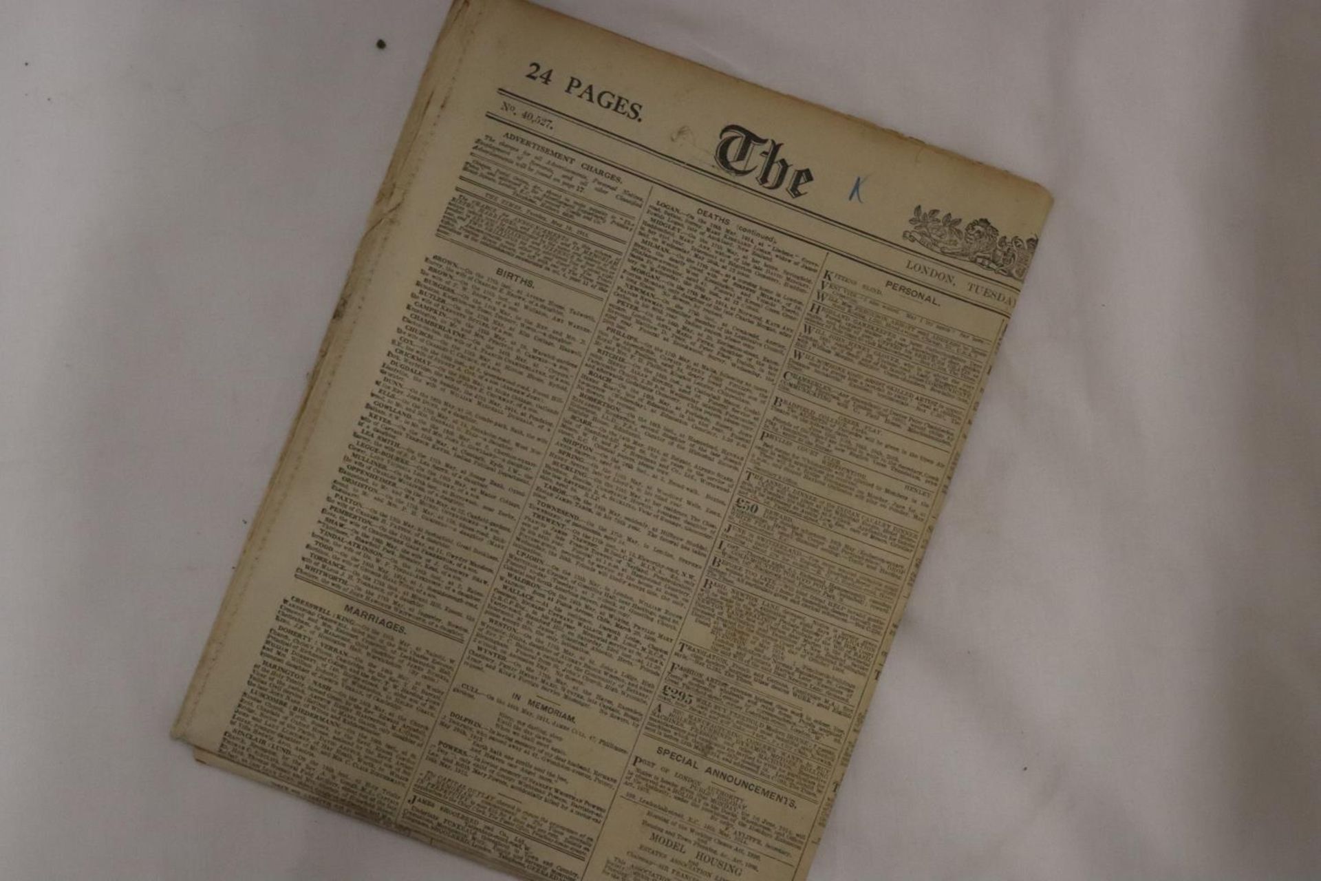 A VINTAGE 'THE TIMES' NEWSPAPER DATED TUESDAY, MAY 19, 1914 - Image 2 of 5