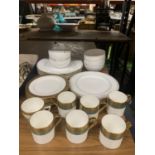 A QUANTITY OF CHINA TEAWARE TO INCLUDE MINTON 'IMPERIAL GOLD' CUPS, SPODE PLATES AND DISHES, ETC