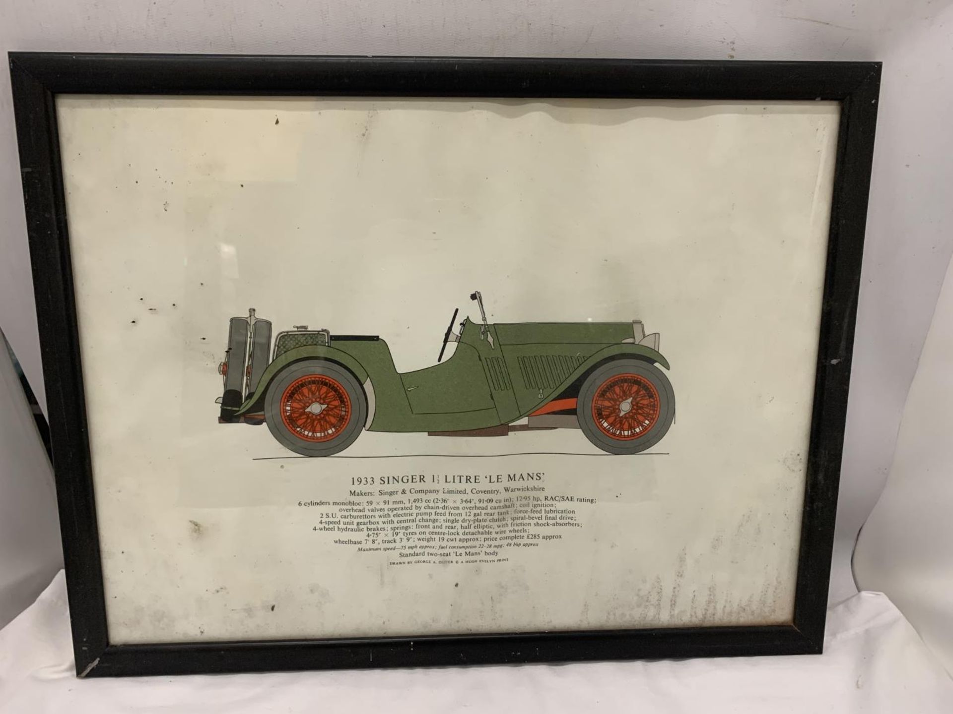 SIX FRAMED PRINTS OF VINTAGE CARS TO INCLUDE A 1930 AUSTIN 7 'ULSTER', 1926 SUNBEAM 3 LITRE, ETC - Image 3 of 7