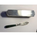 A HALLMARKED BIRMINGHAM SILVER BRUSH AND A MARKED STERLING BUTTER KNIFE