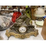AN ORNATE FRENCH MANTLE CLOCK BY V L HAUSBERG PARIS WITH A LADY HOLDING LIST OF COUNTIRES - EGYPT,