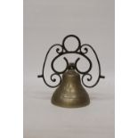 A LARGE BRASS BELL, HEIGHT APPROX 28CM