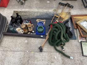 AN ASSORTMENT OF ITEMS TO INCLUDE A GUINNESS ADVERTISING SIGN, TANKARDS AND ROPES ETC