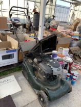 A HAYTER HARRIER 41 PETROL LAWN MOWER COMPLETE WITH GRASS BOX